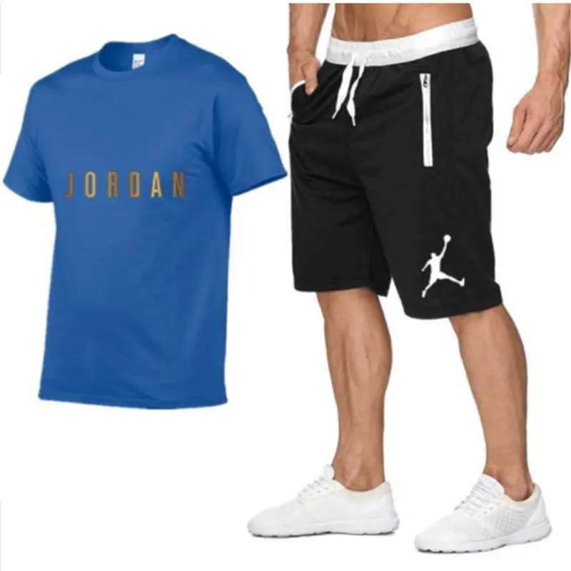 

2021 Summer Hot Brand Set Print Fitness T-shirt+Shorts Men's Pullovers Fashion Unisex High Quality Casual Short-Sleeved Top Tees