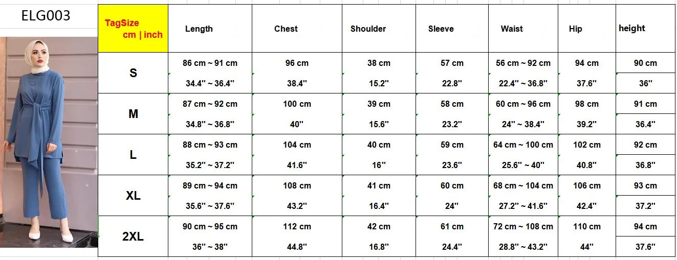 

Arab Ladies Suit Set Solid Color Muslim Wrap Bandage Long Sleeve Tops With Trousers Pants Fashion Two Pieces Women Set Islam New