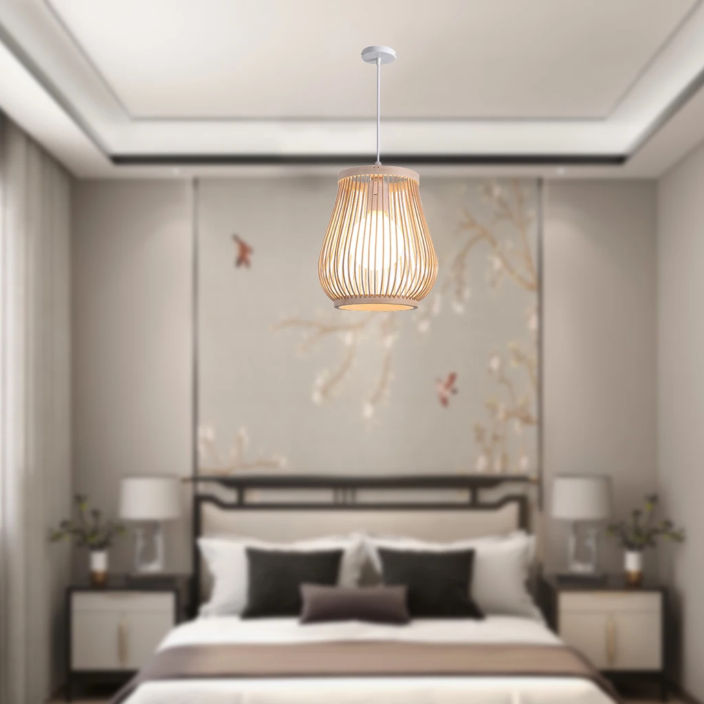 Bamboo Pendant Light Shade Fixtures Lighting E27 Lantern Lamp Hanging Decorative Kitchen Island Dining Room | Лампы и освещение