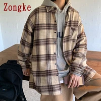 zongke wool plaid spring jacket men clothing harajuku mens jackets and coats outdoor men jacket japanese streetwear 2xl 2021