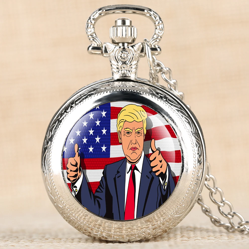 Американский Трамп президент узор кварцевые карманные часы для мужчин разборчивые арабские цифры Женские аксессуары Твердый чехол Подвеска Ожерелье