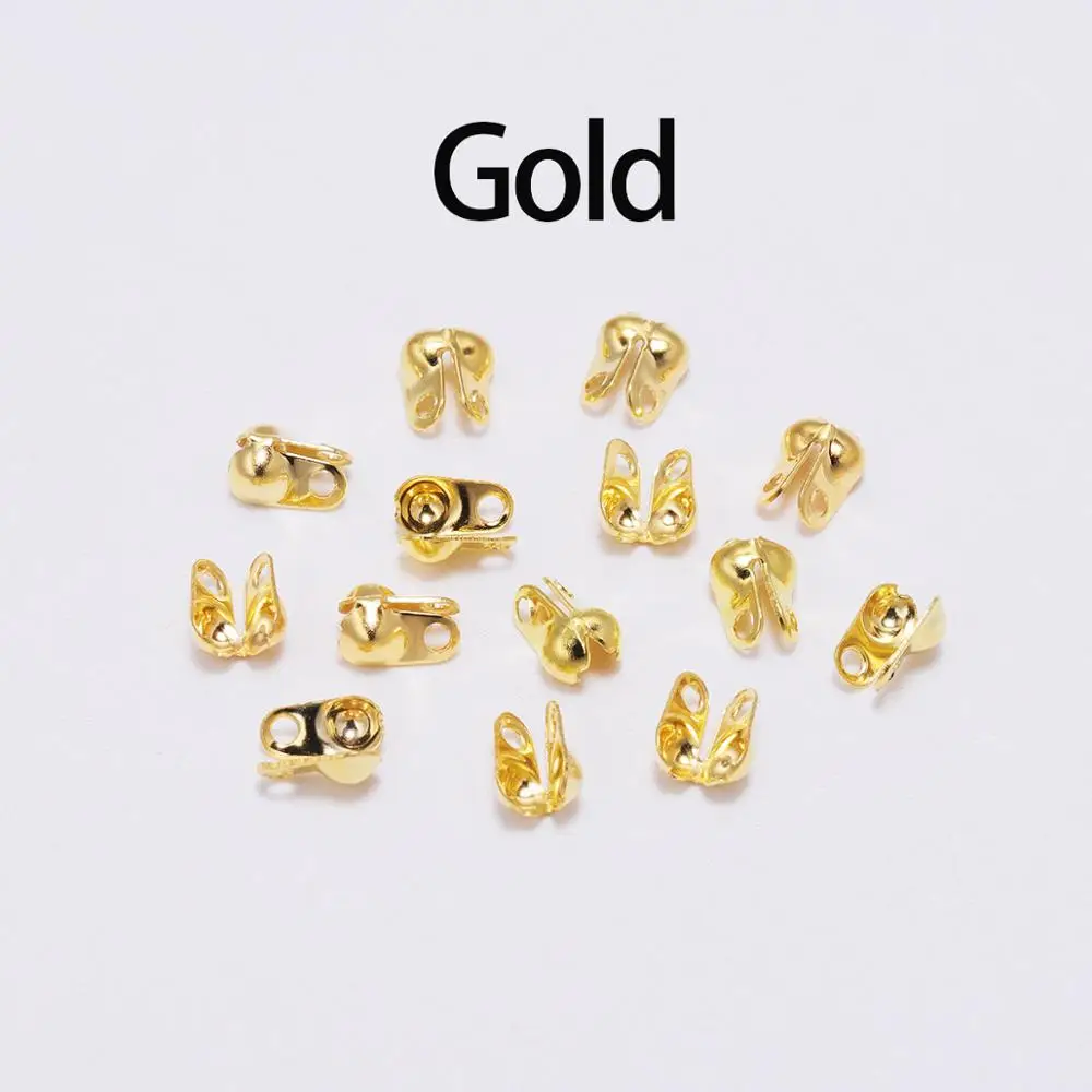 200Pcs 1.5-3.2mm Bead Tip Clam Shell Ball Chain Clasps End Crimps Calottes Beads Connectors For DIY Ball Necklace Chains Jewelry