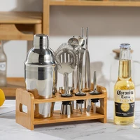 13pcs whisky barware bar tool set sccessories stainless steel drinking game wine cocktail shaker bartender kit with wood stand