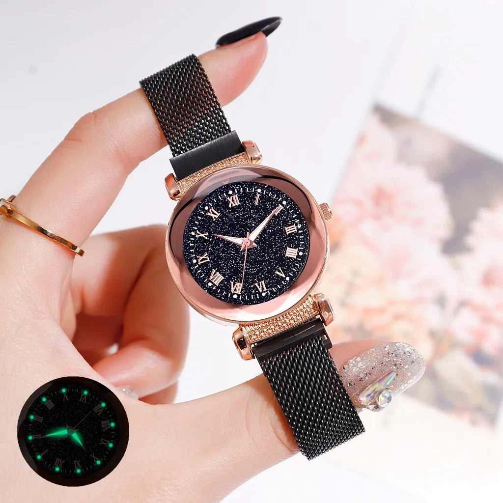 Часы женские кварцевые с магнитной пряжкой роскошные светящиеся в римском стиле