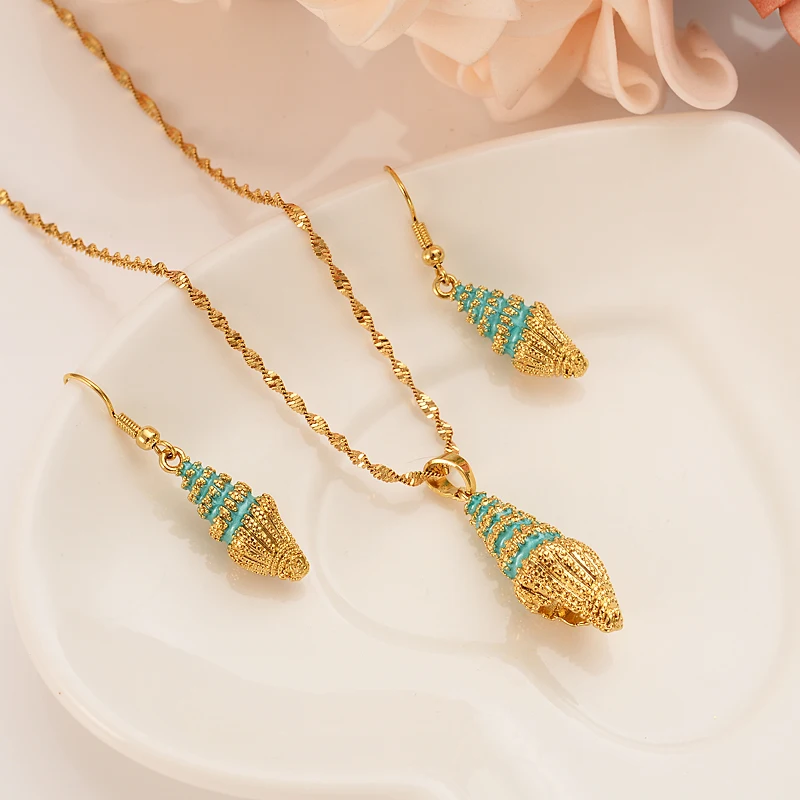 Наборы ювелирных изделий для женщин и девочек Золотые серьги-подвески из ракушек