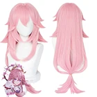 Парик для косплея аниме Genshin Impact Yae, Длинные розовые предварительно обработанные искусственные волосы для косплея головы