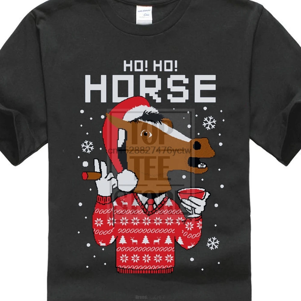 2017 Забавный бренд короткий рукав мужская маска лошади Уродливый Рождественский