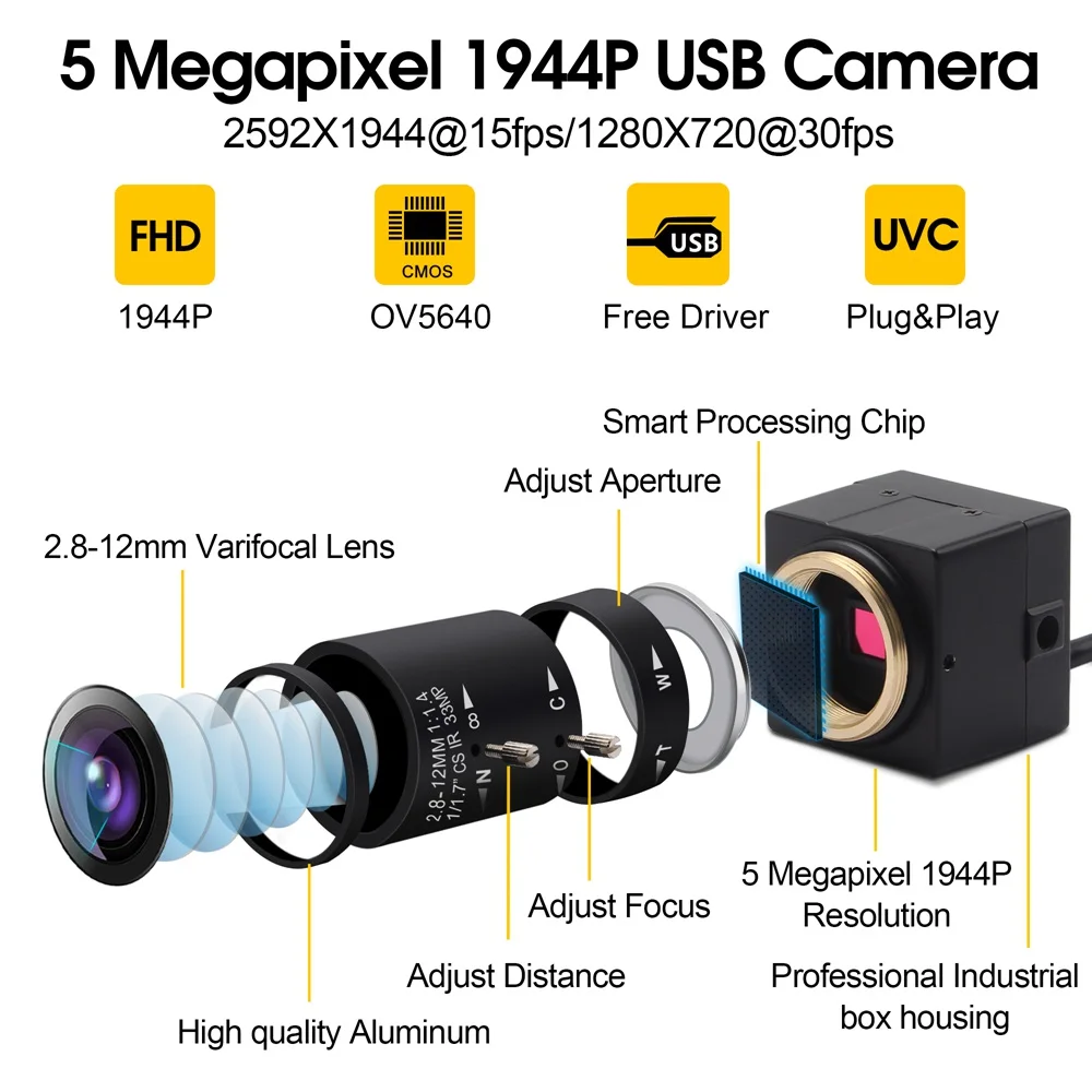ELP 5MP OV5640 USB камера с переменным фокусным расстоянием 2 8 12 мм/5 50 мм Поддержка зум