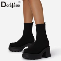 big size 43 brand new ins hot female platform ankle sock boots fashion chunky high heels womens boots casual party shoes woman