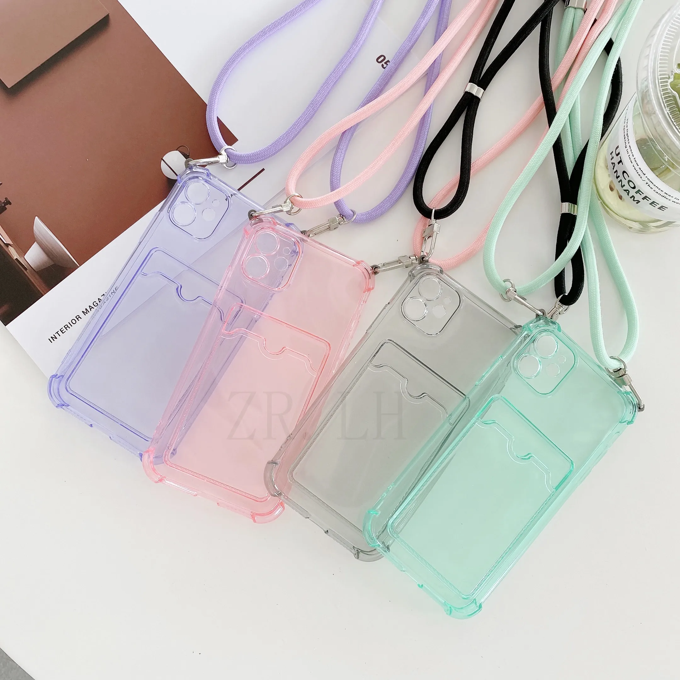 

Hang Neck Strap Cord Lanyard Card Holder Case For APPLE iPhone 11 12 Pro XS Max 87 Plus X XR SE 2020 Shockproof Protection Cover