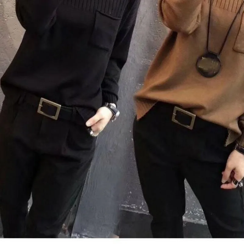 

Sweater Women 2021 Spring Autumn Loose Korean Half High Elegant Neck Fashion Temperament 200 Pounds Thin Solid Color Commute