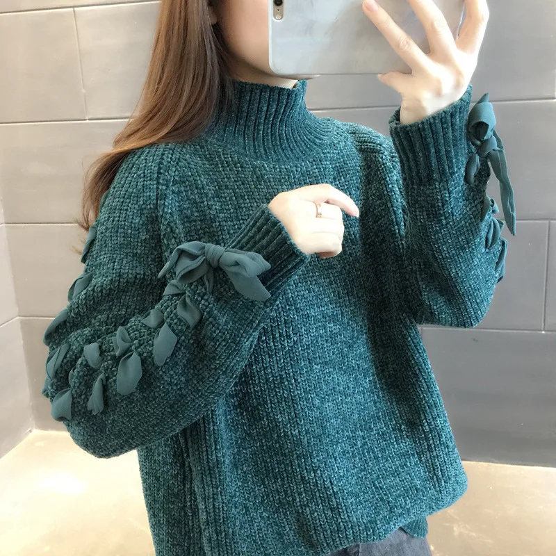 

Turtleneck Chenille knit Sweater Pullover Women 2020 New Autumn Winter Clothes Solid Loose Lazy Blouse Thicke Warm Top Female