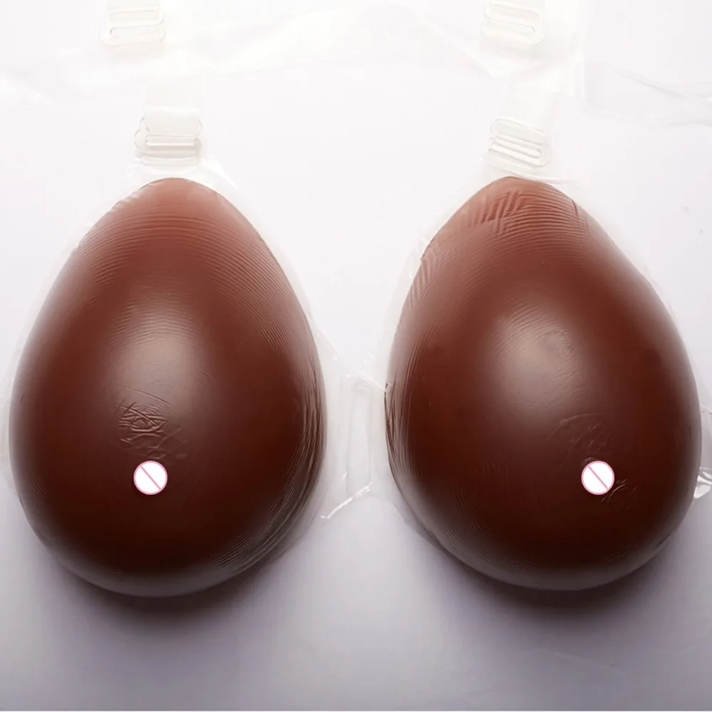 E/EE/F Cup Realistic Strap Fake Boobs Dark Color Silicone Artificial Breast Forms False Breast Bust Enhancer for Crossdresser