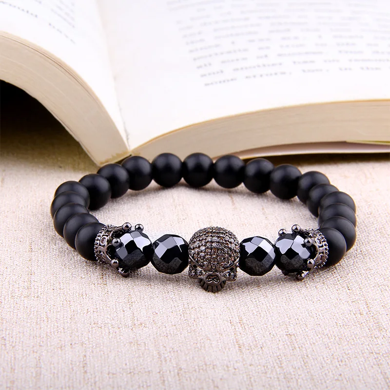 Ограненный гематит браслет из бисера мужской черный оникс натурального камня