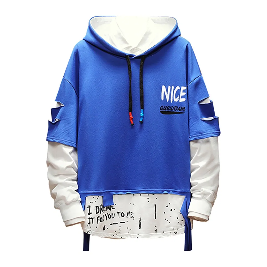 SAGACE мужская мода длинный рукав с буквенным принтом Сращивание толстовки свитшот