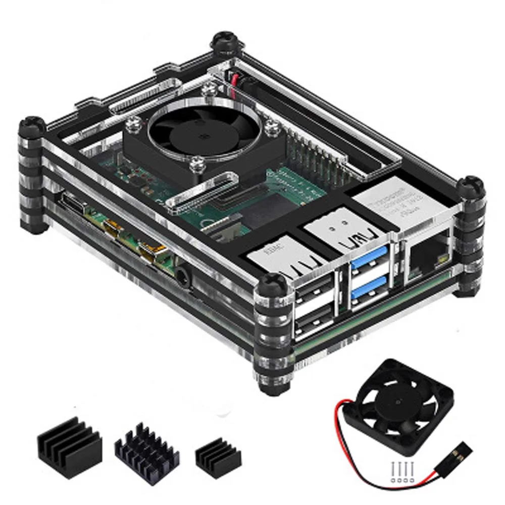 Акриловый чехол Raspberry PI 4 Модель B с вентилятором охлаждения карта SD 32 ГБ мощность 5