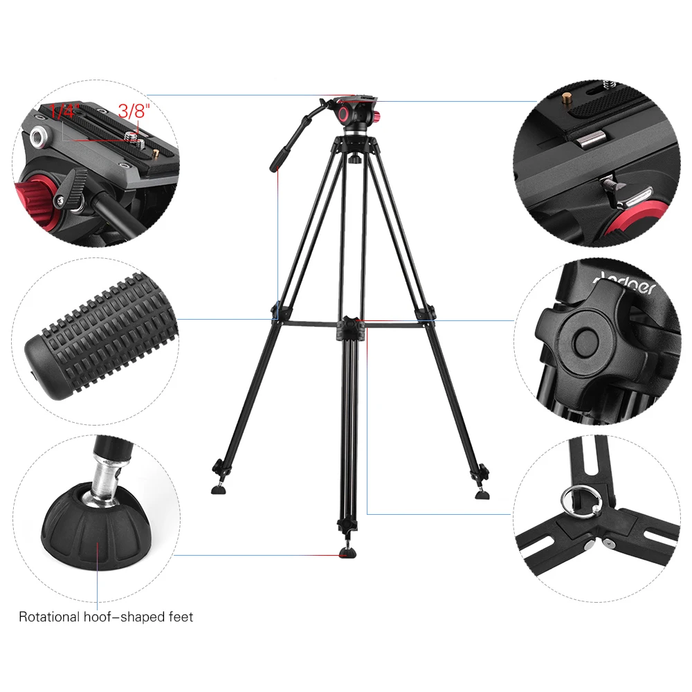 Профессиональный алюминиевый штатив Andoer с жидкостной гидравлической головкой