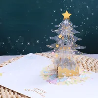 Christmas Greeting Card 3d Three-dimensional Christmas Gift Crystal  Tree Holiday Blessing Thanksgiving Gift Card Postcards