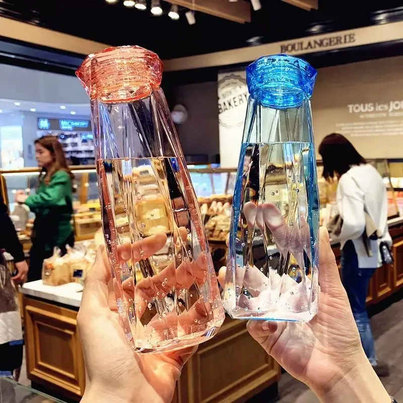 Diamond Water Cup Creative Glass Couple Personality Octagon Student Portable Travel Bottle | Дом и сад