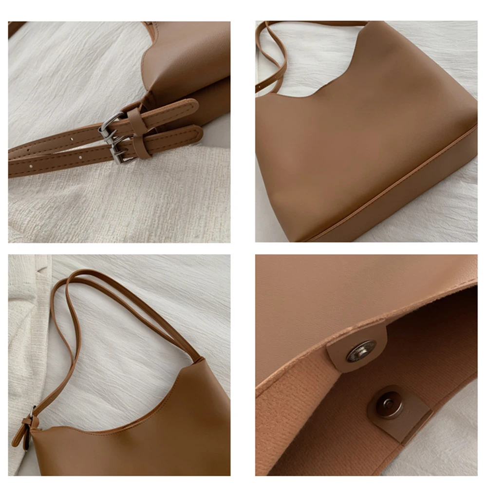 Fashion Pu Leather Composite Bags For Ladies Casual Solid Large Capacity Bucket Bags For Women Simple Vintage Messenger Bags New