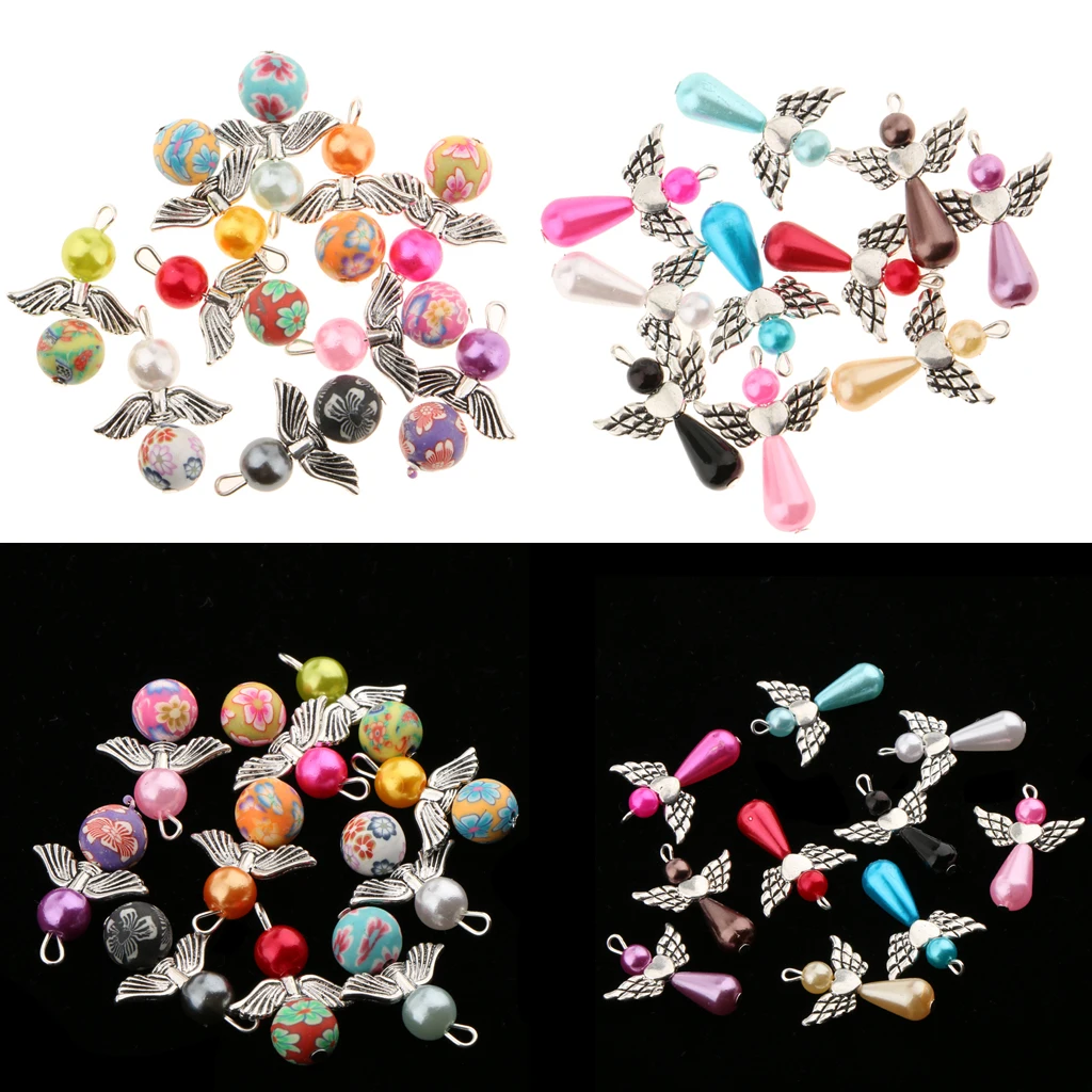 40 шт. жемчужные разделительные бусины из сплава с ангельскими крыльями для