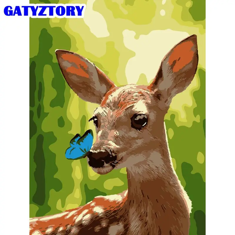 

GATYZTORY Coloring By Numbers Deer Animal Acrylic Drawing Canvas Picture Wall Art DIY 40x50cm Frame Oil Painting Home Decor Gift