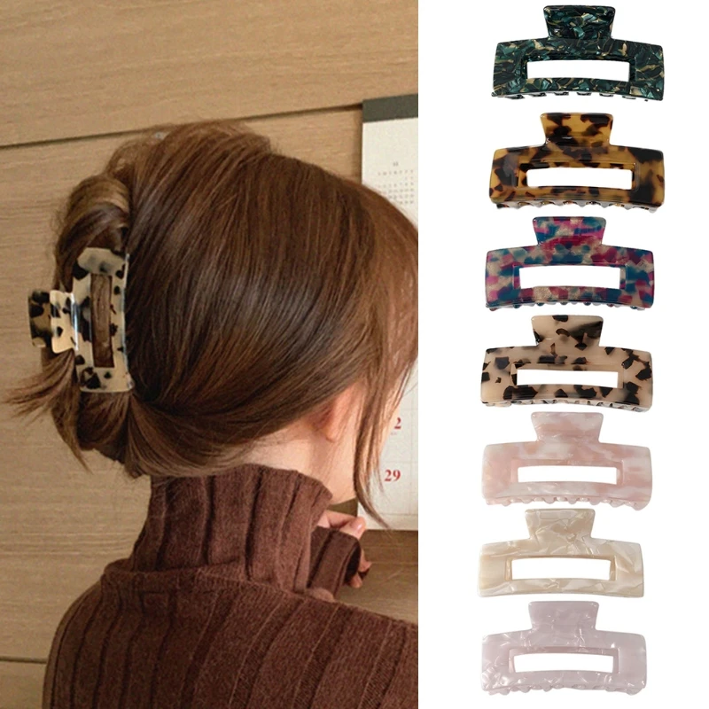 

Korean Rectangle Cellulose Acetate Hair Claw Jaw Clips Hollow Out Tortoise Shell Barrettes Banana Clips for Women Girls