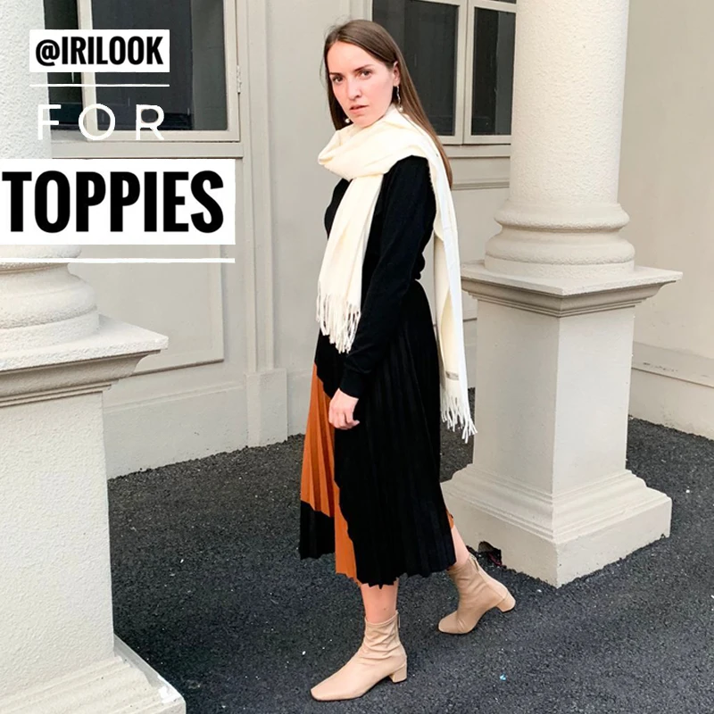Плиссированные юбки осень-зима 2019 искусственный мех замшевые Colorblock (цветовой