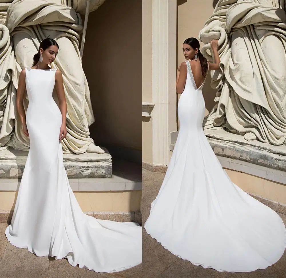 

Vestido De Novia 2019, белое свадебное платье русалки, сексуальные подвенечные Свадебные платья с открытой спиной, простое мягкое свадебное платье н...