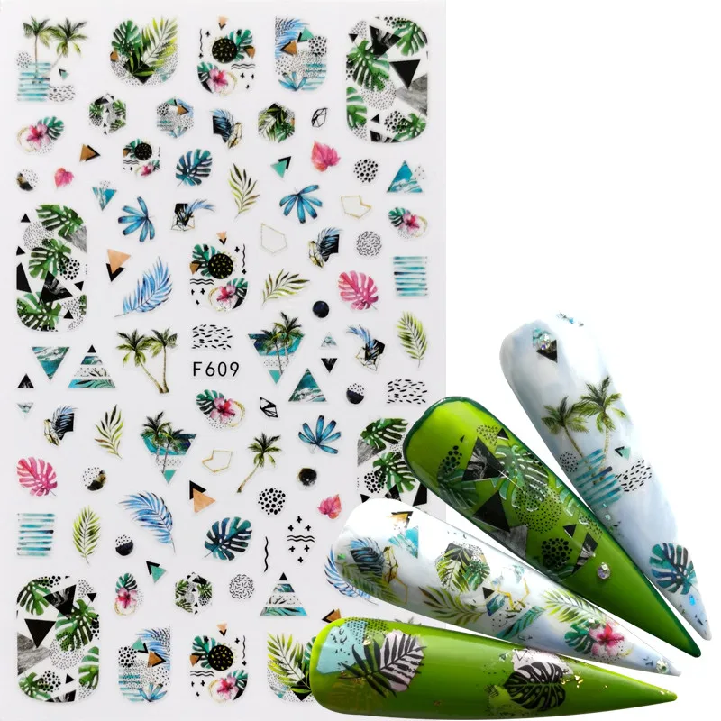 1 шт. микс зеленые листья наклейки для ногтей цветок животное Бабочка 3D клей
