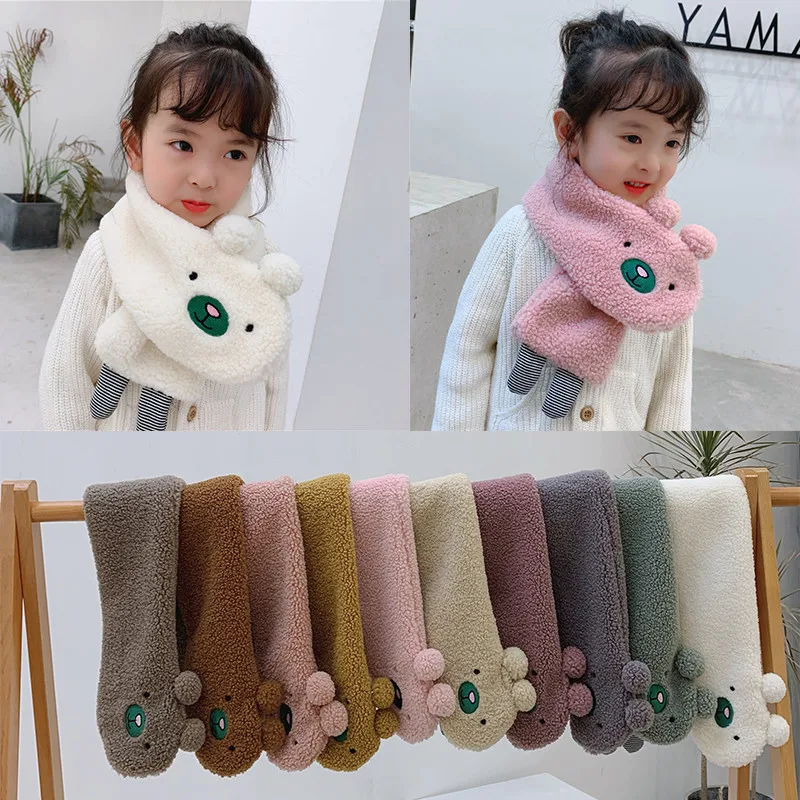 

Детская крест нагрудник детская зимняя Носки с рисунком медведя из мультика теплый шарф для девочек, для мальчиков модная шею