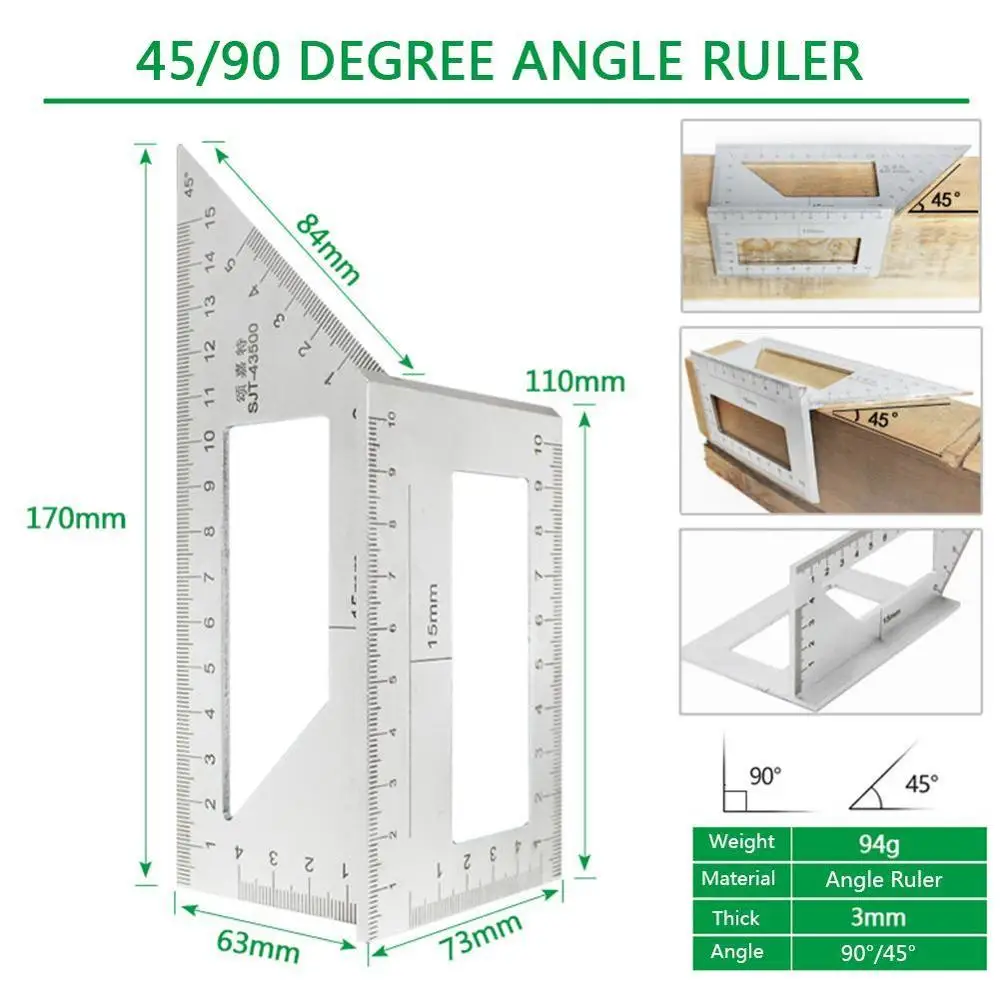 

1PC Woodworking 3D Mitre Angle Measuring Square Size Gauge Ruler Measure With Metric Gauge Gauge Measuring Tools Tool U7T0