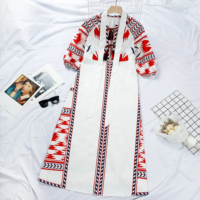 

Women's Dress Vintage Floral Print Indie Folk Tassel Lantern Sleeve Ladies Long Dress Spring Female Vacation Vestido Plus Size