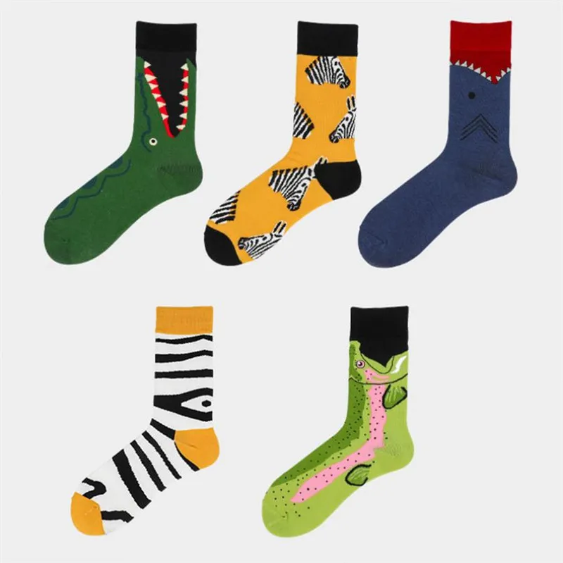 

1 Pair Creative Autumn Winter Men Women Cotton Casual Socks Animals Zebra Stripe Shark Crocodile Socks Happy Funny Classic Socks