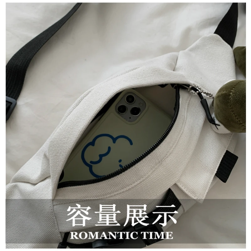 

Women Canvas Waist Bag Designer Black White Fanny Pack for Women Vintage Shoulder Bag Big Capacity Chest Packs Crossbody Bags