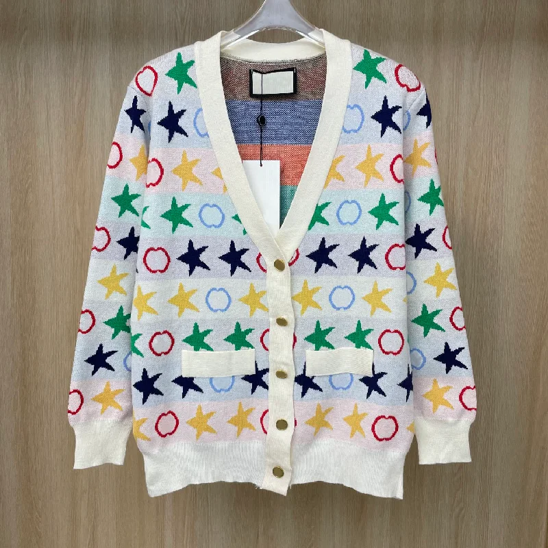 

Женский трикотажный кардиган с V-образным вырезом, однобортный свитер с пятиконечными звездами, роскошный дизайн 2021