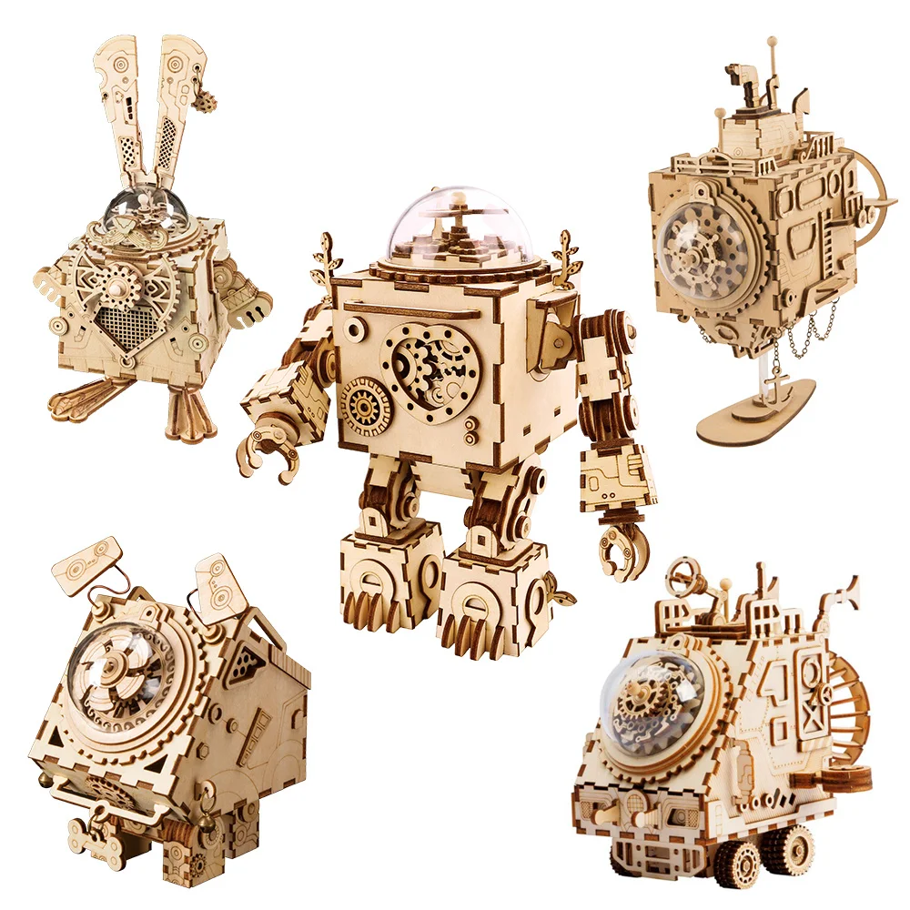 

ToyTime Robotime ROKR 3D Wooden Puzzle Assembled Model Building Kit Toys Robot Steampunk Music Box For Children Birthday Gift