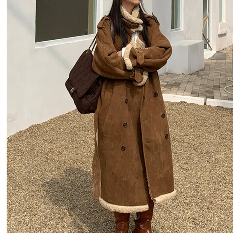 

Vintage Cotton Jacket Women Autumn Winter Korean Retro Loose Mid Length Over The Knee Lamb Wool Padded Coat Parka