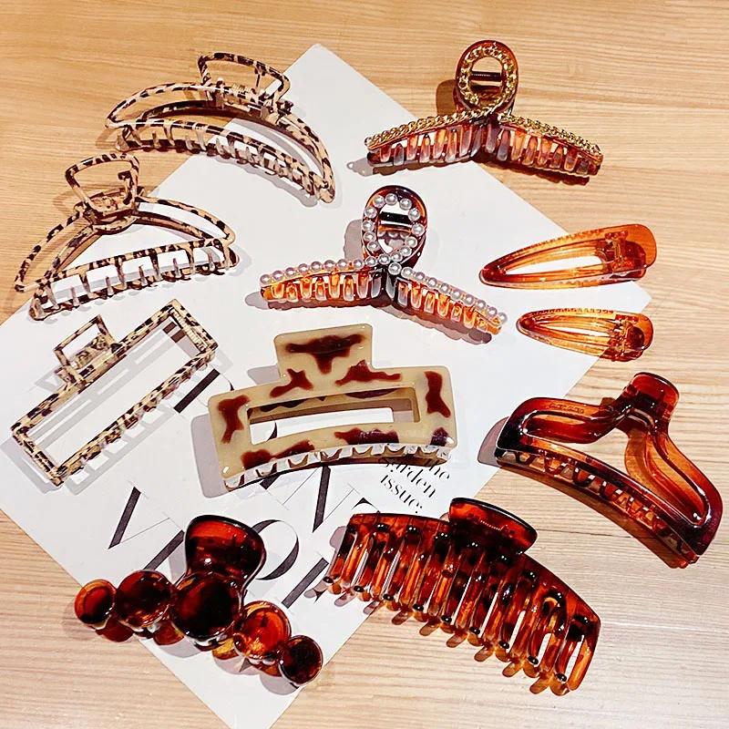 

New Leopard Geometric Large Barrettes Hair Clips Hair Claw Fashion Women Big Size Makeup Hair Styling Headwear Hair Accessories