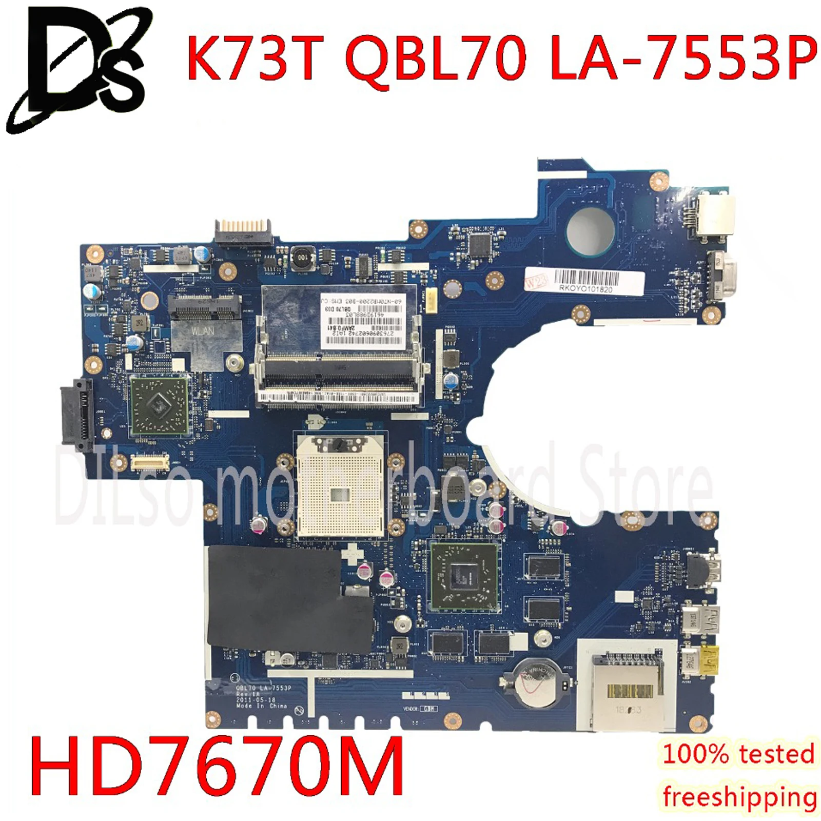 KEFU LA-7553P Motherboard For ASUS K73T K73TK K73TA X73T K73 aptop Motherboard with HD 7670M ORIGINAL 100% work tested