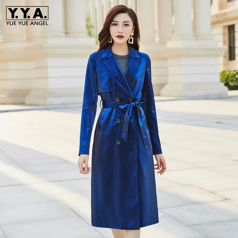 

2021 New Women Belted Slim Fit Long Coat British Elegant Ladies Party Windbreaker Office Work Double Breasted Suits Trench Coats