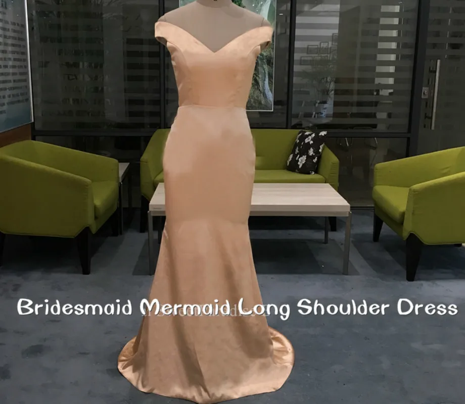 Gold Mermaid Bridesmaid Dresses For Teenage Off Shoulder Women Long Wedding Guest Dress Party Vestidos De Fiesta Noche | Свадьбы и