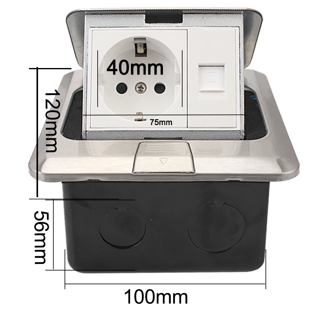 250V 16A Aluminum Alloy Box Waterproof 2 Way Power Outlet Europe Standard Socket USB RJ45 Internet Pop-Up Floor | Обустройство дома