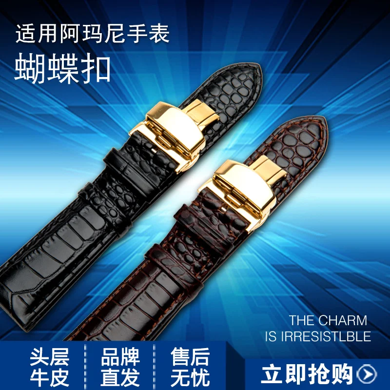 

Yoofa watch band strap for Armani Leather Men's headband cow leather strap ar2432 2436 2447 20 22mm