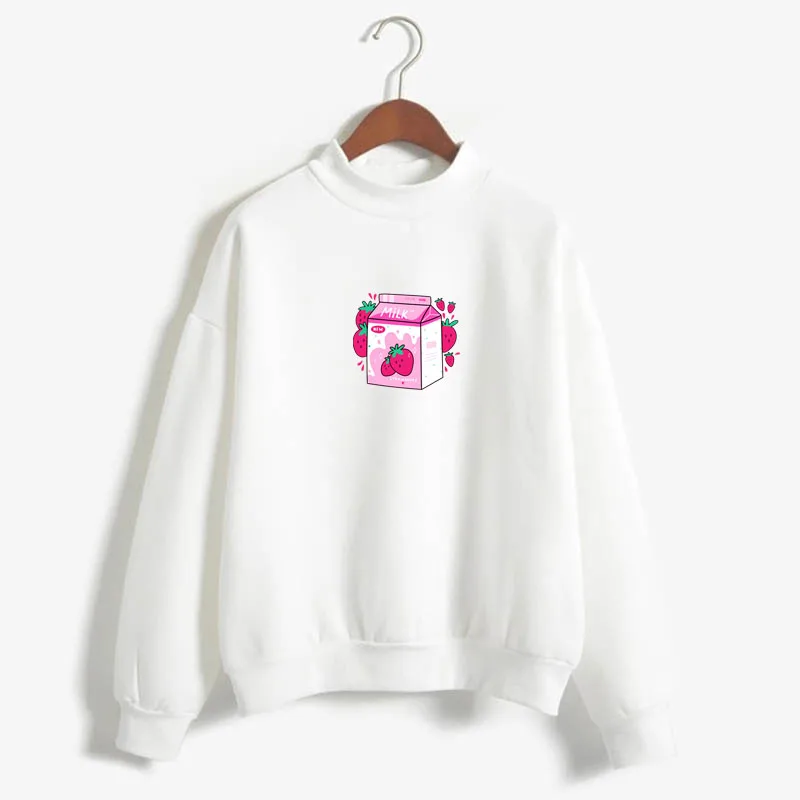 

White pullover hoody sweatshirt Pink strawberry milk drink print costume hoodies harajuku sweatshirt general sweatshirt