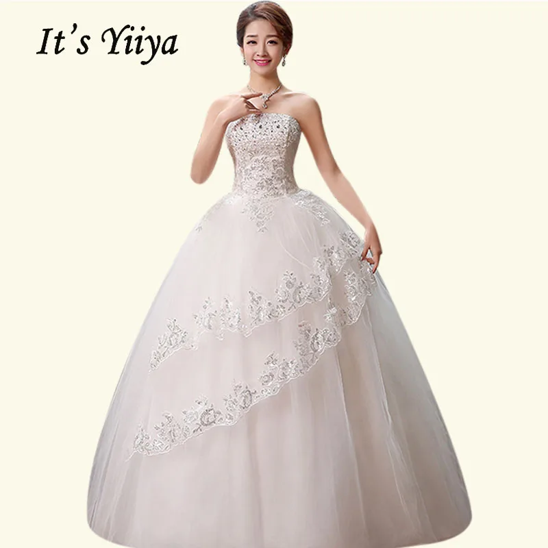 

Plus Size Wedding Dresses BR725 Elegant Sequined Vestidos De Novia Strapless Sleeveless Crystal Wedding Gowns For Women