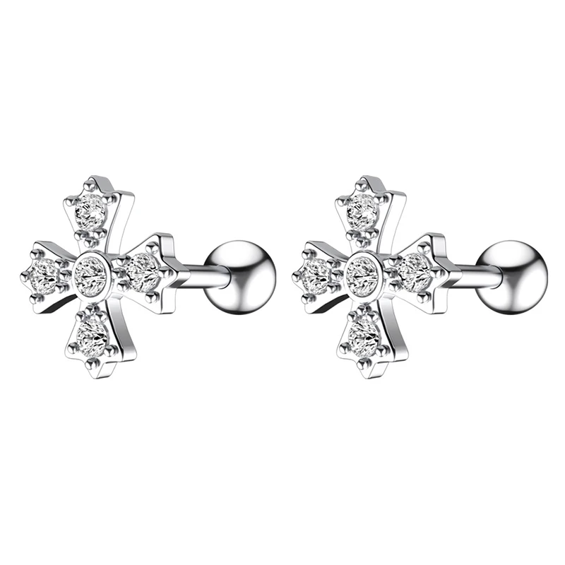 

1Piece 1.2mm Mini Small Size Earrings for Little Girl Gifts Single Bowknot Cross Folwer Heart Piercing Stud Earrings for Women