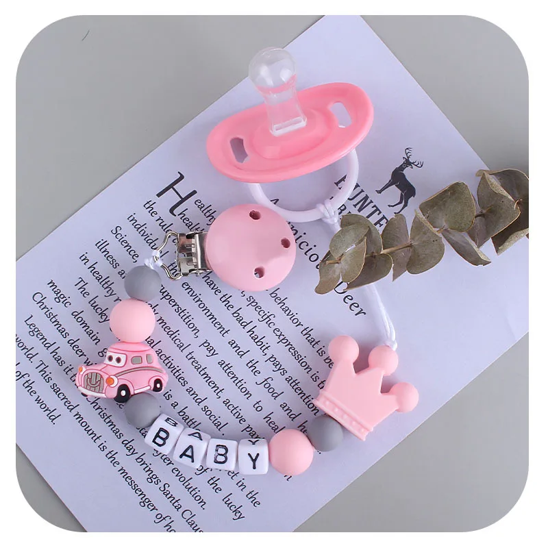 Kissteether-Cadena de chupete de silicona para beb&eacute;, amuletos de corona de coche, cuentas de silicona, mordedor Molar, juguete, cadena de chupete, soporte de Clip-4