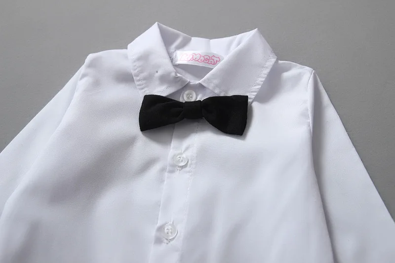 

Kimocat new High quality Spring and autumn long sleeved cotton gentleman shirt bowknot baby dance set 3pcs(Coat + shirt + pants)
