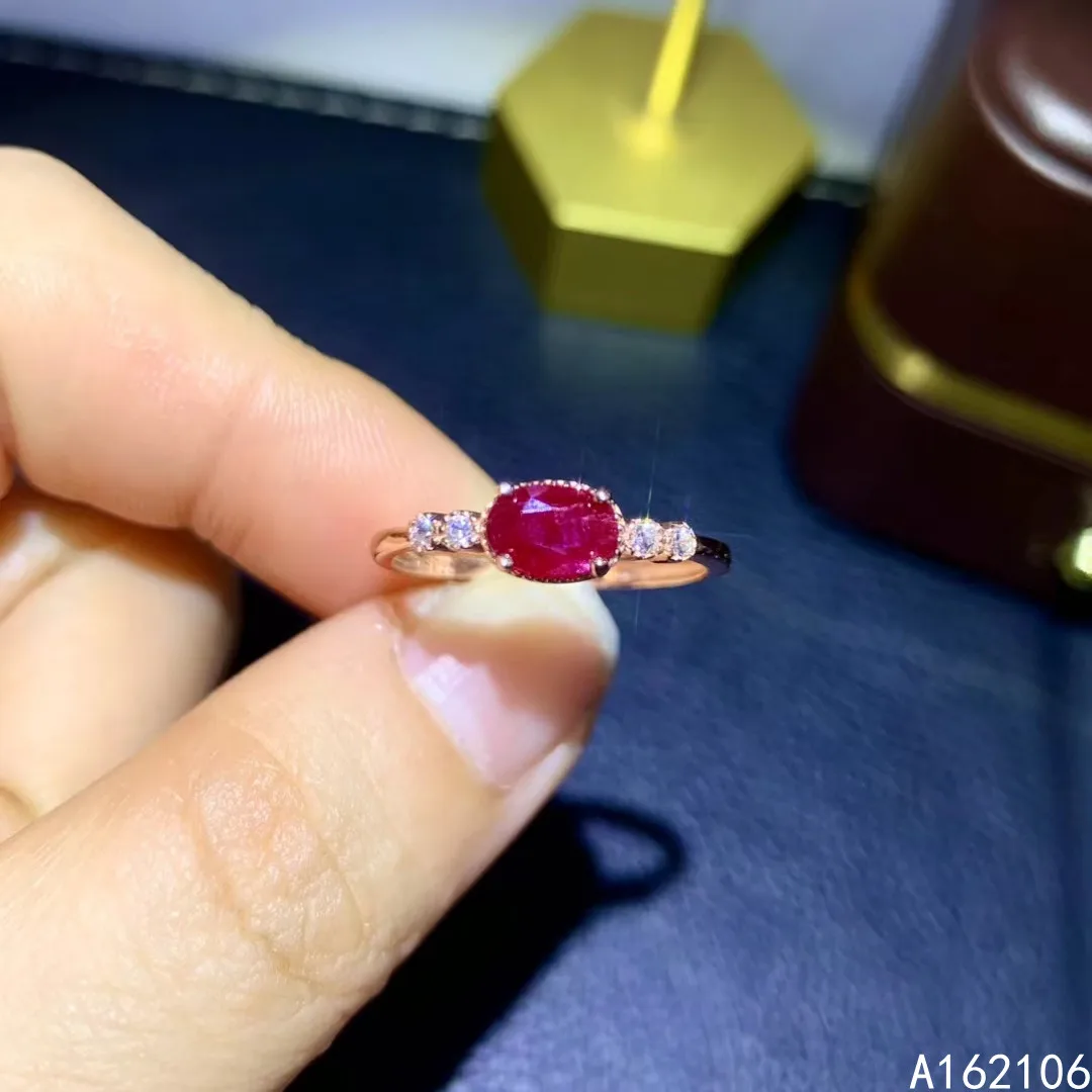 925 Pure Silver Chinese Style Natural Ruby Women's Popular Lovely Simple Oval Adjustable Gemstone Ring Fine Jewelry Support Dete